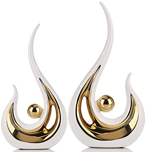 XMGZQ Blanco Oro Estatua de Cerámica,Modernos Escultura de Arte Abstracta,Objetos Decoraciones,Centros Decorativos de Mesa,Figura Decorativa,Juego de 2,Deco para Oficina,Mesa