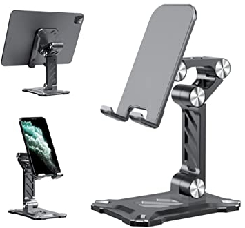 PZiXuaner Phone Stand for Desk. Foldable Desktop Mobile Phone Stand Angle Height Adjustable Office Phone Holder Cradle Dock Compatible with 4.7-13 iPhone/Smartphone/iPad/Tablet.