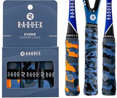 Raquex Evoke Camo Overgrip – Tennisschläger Grip Tape – Schläger Anti-Rutsch-Band Übergriff für Tennisschläger, Badminton und Squash – 3er Pack - Gemischte Tarnung