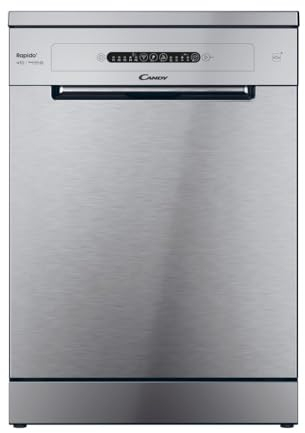 Candy Rapido' Lavastoviglie a Libera Installazione 60 cm, 14 Coperti, 5 Programmi, Classe E, Ciclo Rapido 49 Min, Partenza Ritardata, Connessione Wi-Fi + BLE, 59,7 x 59,8 x 81,8 cm, Inox - CF 4E7L0X