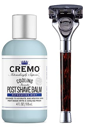 Cremo Astonishingly Superior Tortoise Shell (Horn) Razor Kit with Cremo Cooling Formula Post Shave Balm, 4 Oz