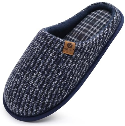 ONCAI Mens Slippers Memory Foam Slippers Slip On Warm Fluffy House Indoor/Outdoor Shoes With Non-Slip Sole