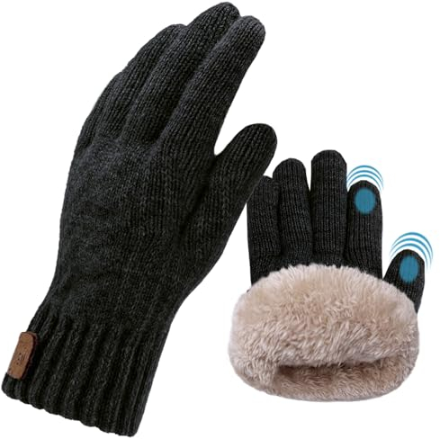 lifwimner Handschuhe Herren,Warme Winterhandschuhe Damen Fleece Strickhandschuhe Touchscreen Thermo für Outdoor Sport Laufen Freizeit reithandschuhe(Schwarz)