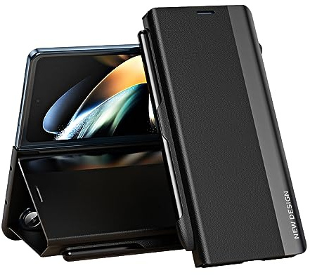 Sawiqpd for Samsung Galaxy Z Fold 6 5G Case with S Pen, Leather Flip Phone Case with Kickstand Magnetic Closure Soft TPU Bumper Shockproof Protective Cover for Samsung Galaxy Z Fold 6 2024, Black