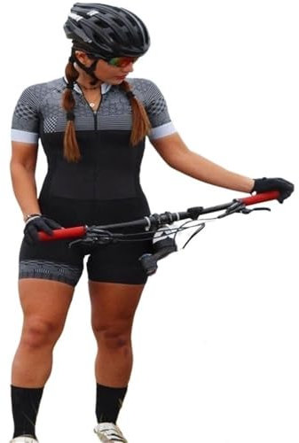 UNBIT Triathlon Suit Women's Cycling Jersey Summer Short Sleeve With Pockets Mountain Cycling Suit Jumpsuit(04,Large 20mm)