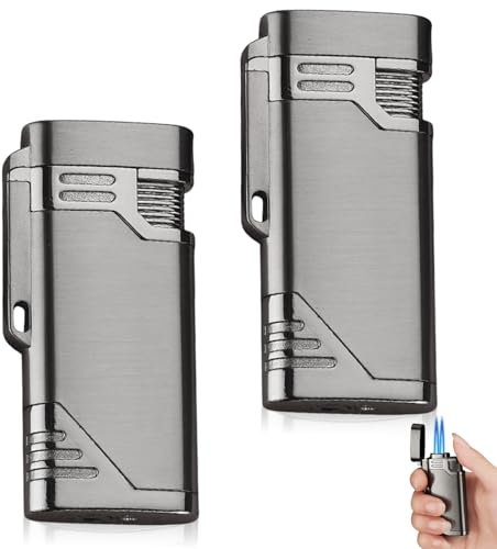 Lot de 2 briquets tempêtes, double flamme jet, briquet à gaz rechargeable, coupe-vent, cadeau pour homme et femme (sans gaz)