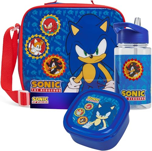 Get Trend Sonic THE Hedgehog Lunch Bag Set for Kids 3 Pcs with Snack Lunch Box BPA Free 400ml Water Bottle Insulated Bag Travel Picnic Nursery School Supplies (Sonic)