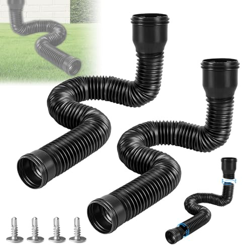 Grondaia flessibile prolunga tubo di scarico, scarico grondaia, prolunga rotonda per tubo di scarico 80/100 mm, estensione per grondaie da 47 a 150 cm, per prati e grondaie (nero, 2 pezzi)