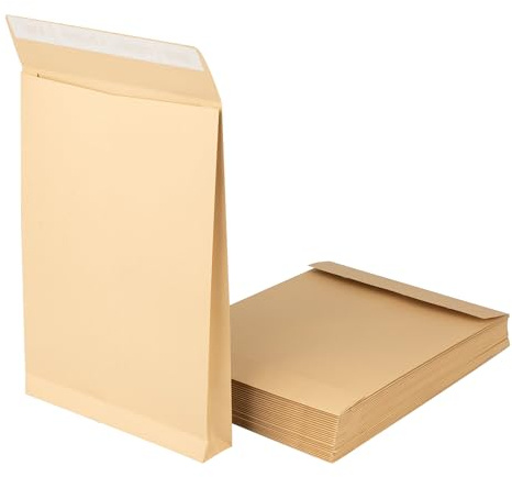 100 sacchetti pieghevoli C4 con aletta inferiore da 3,8 cm, spessore del materiale 150 g/m², strisce adesive, imballaggio per spedizione, borsa per spedizioni marrone