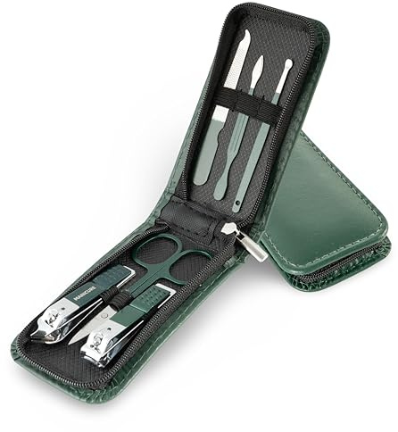 Made Easy Kit Portable Nail Clipper Set – 6-Piece Travel Manicure Kit for Men & Women – Includes Nail Clippers, Scissors, File & Grooming Tools in Compact Zip Pouch (Green)