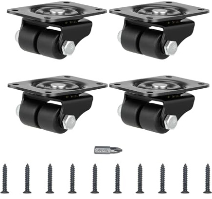 Heavy Duty Casters Set of Plate Casters 4 Low Profile Caster 1 Inch Caster Wheels for Furniture Casters 1100 Lbs Capacity for Bed Workbench Black Nylon