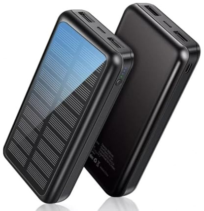 Almalux Batería PowerBank Solar, Tipo C y MicroUSB, Uso Portátil y Exterior, Negro, 30000mAh, Resistente al Agua y Polvo, Panel Solar, Carga Rápida 2.4A