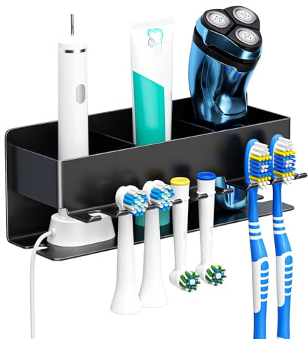 YYBO Zahnbürstenhalter Wand, Zahnbürstenhalter Elektrische Zahnbürste Halter Ohne Bohren, Aufsteckbürsten Halter Selbstklebend Zahnpastaspender,Zahnbürsten Halterung Bad Bürstenhalter(Schwarz, Groß)