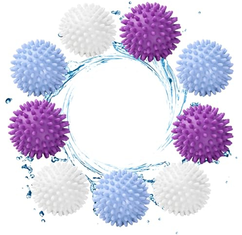 9 Stück Trocknerbälle Waschbälle Dryer Balls, Wiederverwendbare Waschkugel Trocknerball, für Waschmaschine und Wäschetrockner, Trocknerbälle für flauschigere Wäsche (Blau, Weiß, Lila)