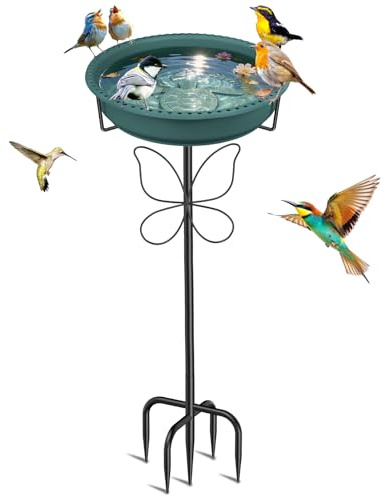 YOADEHOA Bain d'oiseau pour l'extérieur avec Base métallique Amovible Bol, Bains d'oiseaux alimentateur Bol pour l'extérieur Jardin Patio Jardin pelouse décor (Vert)