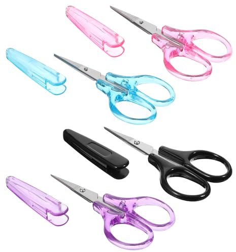 4 Pcs Small Scissors, Craft Scissors, 9cm Stainless Steel Mini Scissors with Assorted Colors Pink Purple Blue Black, Compact for Daily Use and Craft Projects
