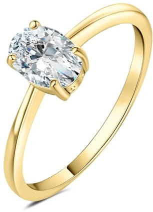 JewelryPalace Classic 1ct 2ct Oval Moissanite Solitaire Löftesring Damer, Smyckeset, Förlovningsring Damer Silver 925 Med Sten Kvinnor, Vigselringar Med Simulerade Diamanter Silverringar Rosegold Gold