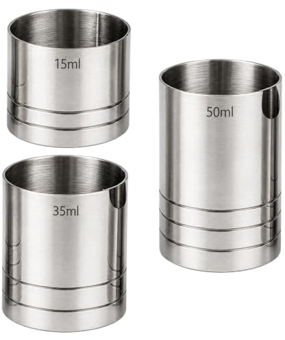 3-Piece Set Shot Measure, 25ml, 35ml & 50ml Spirit Measure for Cocktail Making, Drinks Measures for Spirits, Stainless Steel Silver Thimble Jiggers