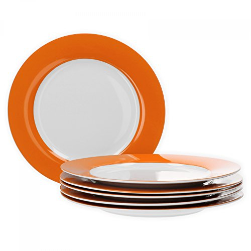 Van Well Lot de 6 assiettes plates série Vario Porcelaine – Couleur au choix Orange