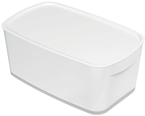 Leitz A5 MyBox Klein mit Deckel, Aufbewahrungsbox für Heim und Büro, 5 L, matte Oberfläche, Kunststoff, BPA-frei und lebensmittelecht, weiß/grau, 52291001