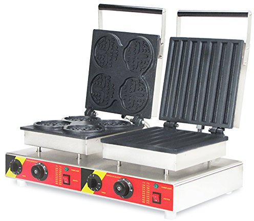cgoldenwall NP de 564 Comercial Smile forma se cuadriculada, la máquina Gofrera Maker antiadherente de WAFFEL Tostadora Doble cabezal Waffle Baker Máquina eléctrica Correr 220V