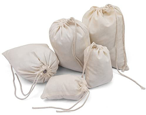 BigLotBags Premium Cotton Muslin Bags, 100% Organic Cotton with Single Drawstring. Premium Quality Reusable Eco-Friendly Natural Muslin Bags. (10, 3x5 Inches)