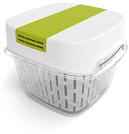 Rotho Fresh kleine Frischhaltedose 1.6l mit Belüftung, Kunststoff (SAN) BPA-frei, weiss/grün, 1.6l (15.5 x 15.5 x 12.3 cm)