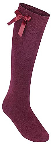 Urban Trends 3 Pairs Girls Knee High Socks With Bow, Kids Back to School Uniform Socks, Cotton Rich Long Socks in All Size & 10 Beautiful Colours