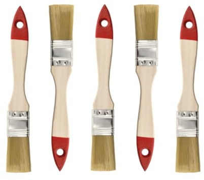M7 Set di 5 Pennelli Piatti 1″ (circa 25 mm) Serie 30 – Pennelli per Vernice con Setole Sintetiche Chiare – Manico in Legno Naturale – Ghiera in Acciaio