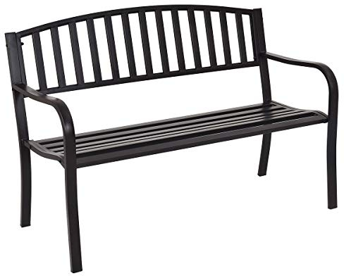 GIANTEX Gartenbank Metall Wetterfest, Sitzbank Outdoor Bank für 2 Personen, Bank Balkon mit Rückenlehne & Armlehne, Balkonbank Metallbank bis 240 kg belastbar, Parkbank Eisenbank 127 x 60 x 87 cm