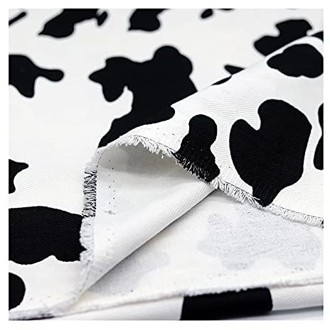 MaJu Tessuto di Stampa Mucca Tessuto di Cotone Bianco e Nero Tessuto in Twill con Stampa Animalier Materiale del Tessuto Artigianale per Cappotti, Gonne, Decorazioni per la Casa Home(Size:1 m)