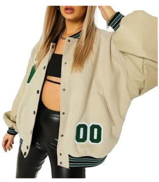 ShangSRS Bomber Jacket Giacca Donna da Baseball Varsity Jacket Vintage Streetwear Lettera con Tasca Outwear Cerniera Giacca College Sweat Jacket (albicocca 1, M)