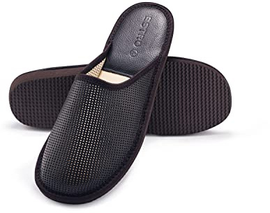ESTRO Pantofole Uomo Estive Casa - Pantofole Uomo Casa Pelle Ciabatte in Pelle Suola di Memoria F19 (Marrone Scuro F20, 44 EU)