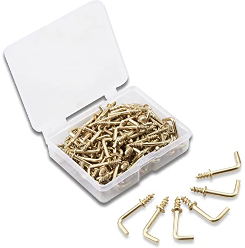 SPEEDWOX Lot de 100 crochets carrés à vis L, accessoires de fixation avec boîte de rangement pour la maison, le bureau et le lieu de travail