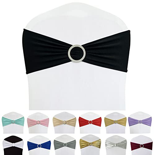 Maiangel Bandas de elastano para sillas, 50 lazos elásticos para sillas, lazos con hebilla deslizante para decoración de bodas, fiestas, banquetes (negro)