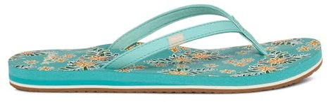 Sanuk Yoga Joy Vintage Floral | Flip Flops for Women | Yoga Sandals For Women | Women's Beach Sandals | Memory Foam Footbed, Türkis Spritzer, 38 EU