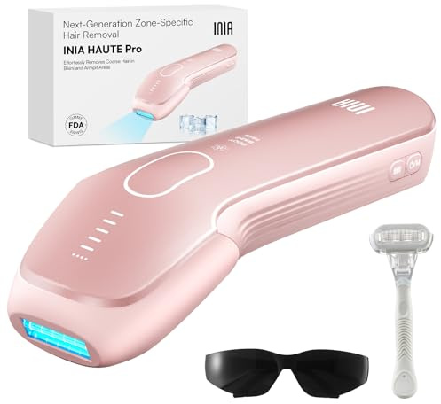INIA Laser Hair Removal with Ice-Cooling Care for Women and Men, HAUTE Pro Painless at-Home IPL Hair Remover for Coarse Hair in Bikini All Body Areas, Latest Generation for Effective Results (Pink)