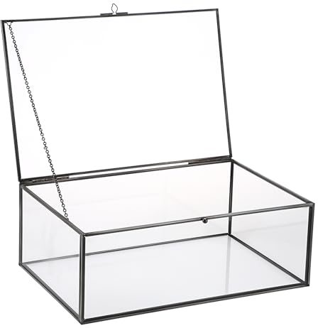SUMTree Scatola con coperchio in vetro nero, stile vintage, rettangolare, per gioielli, in vetro temperato, portagioie