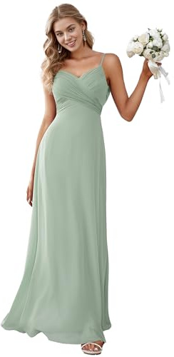 Ever-Pretty Women's Spaghetti Straps V-Neck A-Line Chiffon Empire Waist Backless Maxi Bridesmaid Dress Sage Green 30UK