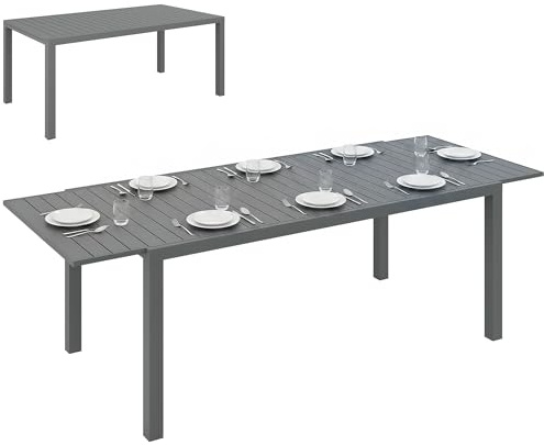 Outsunny Mesa de Jardín Extensible de Aluminio 180/240x94x73 cm Mesa de Comedor Exterior Rectangular para 6-8 Personas Carga 50 kg para Balcón Gris Oscuro