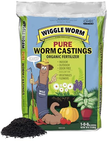 Wiggle Worm 100% Pure Organic Mineral-Dense Worm Castings Fertilizer, 30lbs - Improves Soil Fertility and Aeration for Growing Better Houseplants, Vegetables, and More
