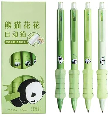 Oruiiju Druckbleistift，Panda Druckbleistift Set 4 Stück Minenbleistift 0,5 mm，Ergonomischer Silikongriff, Präzises Schreiben