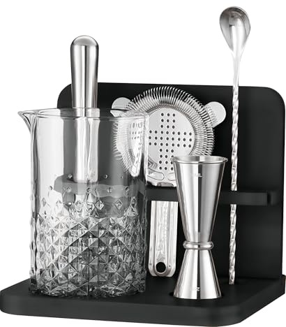 Kristall cocktail blandningsglas set med bambutativ – 650 ml – tjock och robust botten, hållbar och sömlös design med bartillbehör