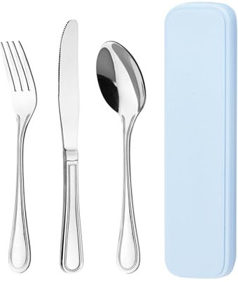 Set di posate da viaggio portatile, con cucchiaio, forchetta e coltello da tavola in acciaio inox. Valigetta portaposate da portare al lavoro,in viaggio e in campeggio. Posate portatili riutilizzabile