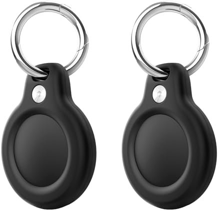 LETREEN Airtag Anhänger - 2er Pack wasserdichte Airtag Hülle mit Schlüsselanhänger für Apple AirTag - Schwarz