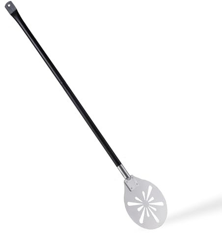 Herogo Pizza Turning Peel, 8 Inch Stainless Steel Perforated Pizza Paddle Spatula, Metal Accessories Tool with Detachable Handle, Large Surface & Oven Safe