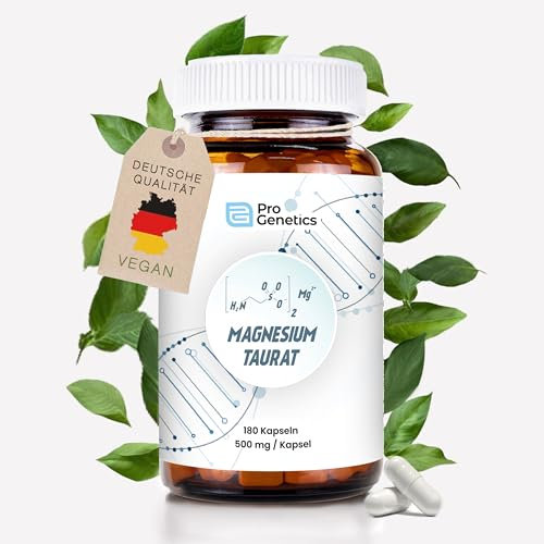 Magnesium Taurat Hochdosiert 2000 mg (500 mg/Kapsel) Magnesium + Taurin | XXL Vorteilspack -180 Kapseln/Dose | Höhere Bioverfügbarkeit | Sanft fur den Magen | 100% laborgeprüfte Qualität |