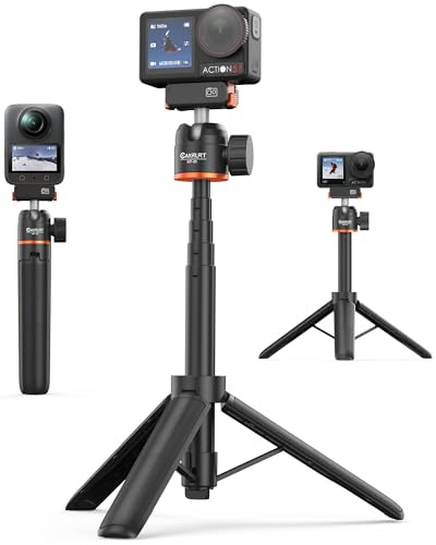 21.4 Osmo Action Selfie Stick Tripod for DJI Action 5 Pro/4/3, Osmo 360, 2-in-1 Extendable Handle Grip w Mini Extension Rod & 360° Ball Head, Travel Vlog Stand/Accessories for Video Recording
