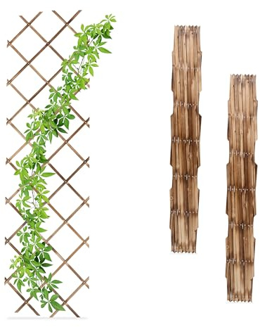 Relaxdays Grigliato in Legno per Rampicanti, 180x60 cm, Set 3 Tralicci Allungabili Piante Giardino e Balcone, Fiammato