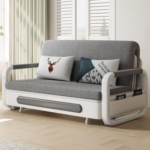 Convertible 128cm Sofa Bed with Storage Grey Sleeper Futon for Small Spaces